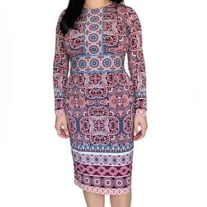 WHBM White House Black Market Paisley Stretch Midi Pencil Dress Size 4